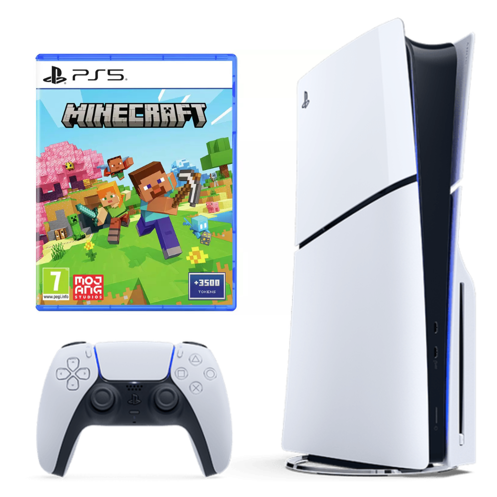 Sony Playstation 5 PS5 Slim 825GB White Disc Edition Console, Controller & Minecraft Game Bundle (Preowned)