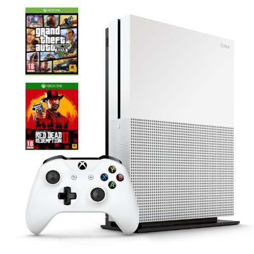 Microsoft Xbox One S 1TB White Video Games Console & Controller Rockstar Games Bundle Complete With Two Games (Preowned)