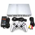 Refurbished Sony PlayStation 2 PS2 Slim Silver console with official DualShock 2 controller, AC adapter and AV cable