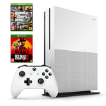 Microsoft Xbox One S 1TB White Video Games Console & Controller Rockstar Games Bundle Complete With Two Games (Preowned)