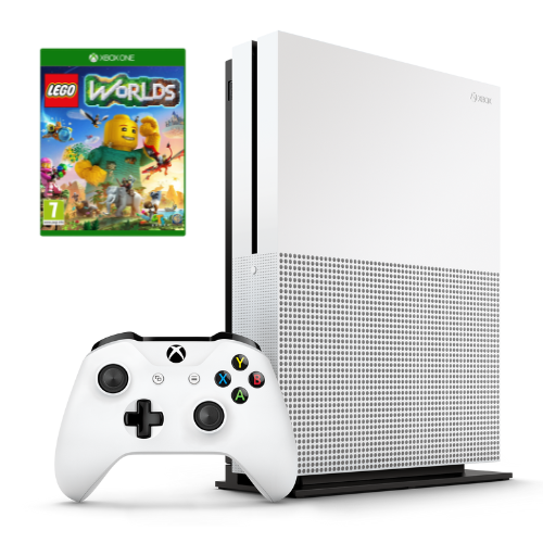 Microsoft Xbox One S 500GB White Video Games Console, Controller & Lego Worlds Game Bundle (Preowned)