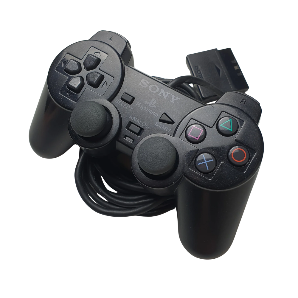 Official Sony DualShock 2 black wired controller for PlayStation 2 PS2 - front