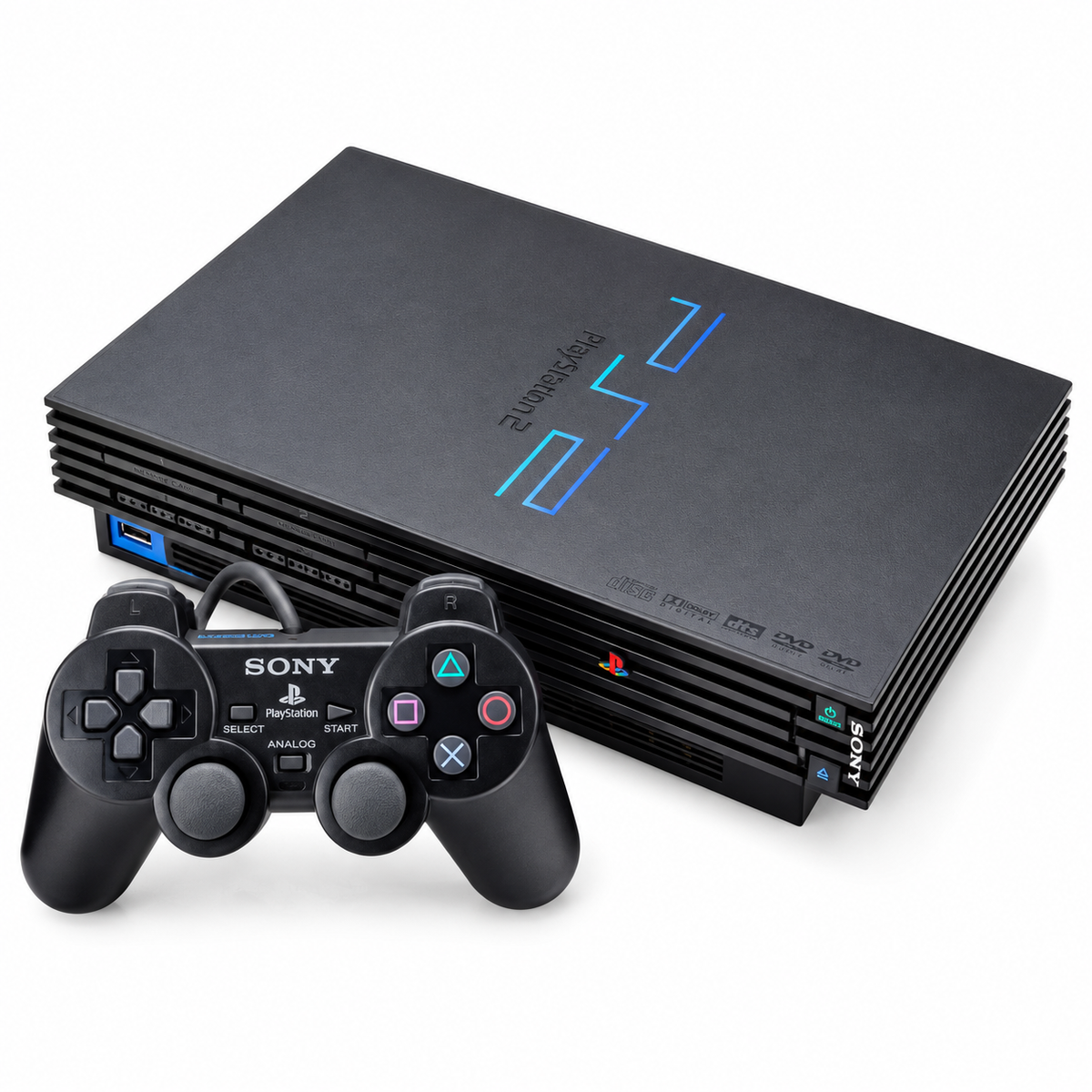 Refurbished Sony PlayStation 2 PS2 Original Fat Black Console with official DualShock 2 controller