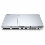 Refurbished Sony PlayStation 2 PS2 Slim Silver console front view showing controller ports and USB ports